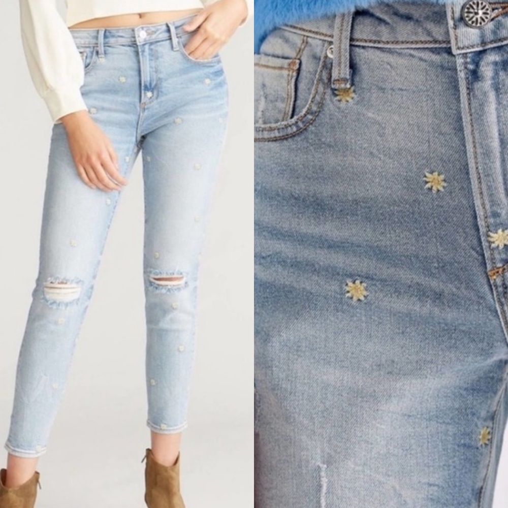 Driftwood Daisy Floral Embroidery‎ Jeans Womens Size 26 Gizelle Blue Denim Boho